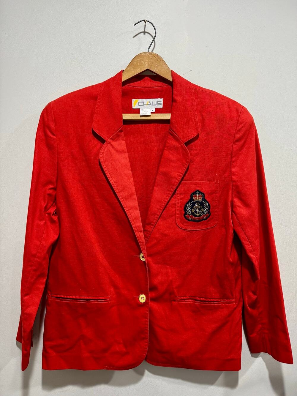 Vintage Red Nautical Crest Blazer Gold Buttons Ramie Cotton Women’s M